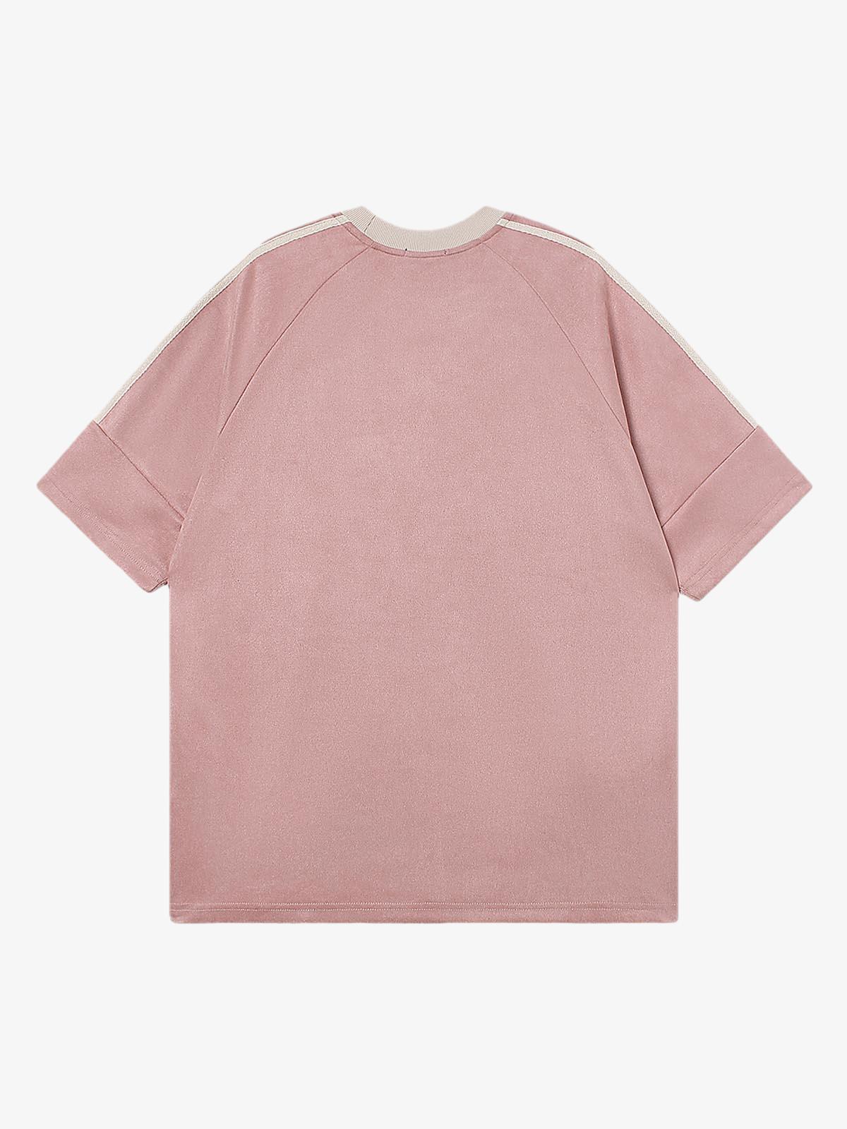 Suede Contrast Color Spliced Letter Embroidery Oversize T-Shirt