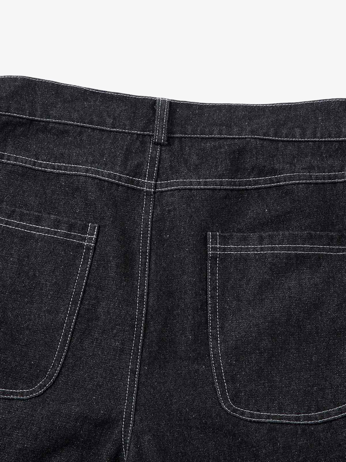 Deconstructed Split Topstitched Pleated Pocket Jeans