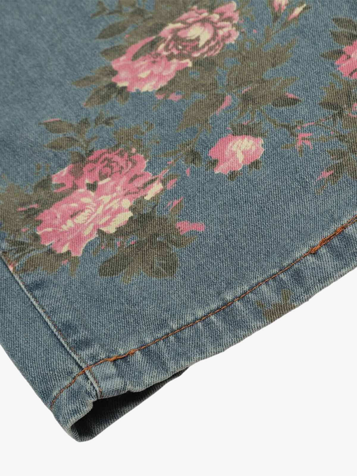 Floral Print Straight Jeans