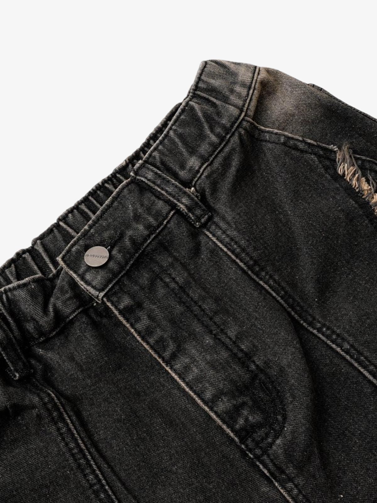 Washed Distressed Raw Edge Denim Jorts