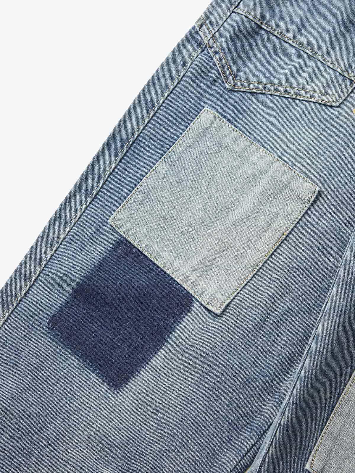 Drawstring Denim Patch Washed Jeans