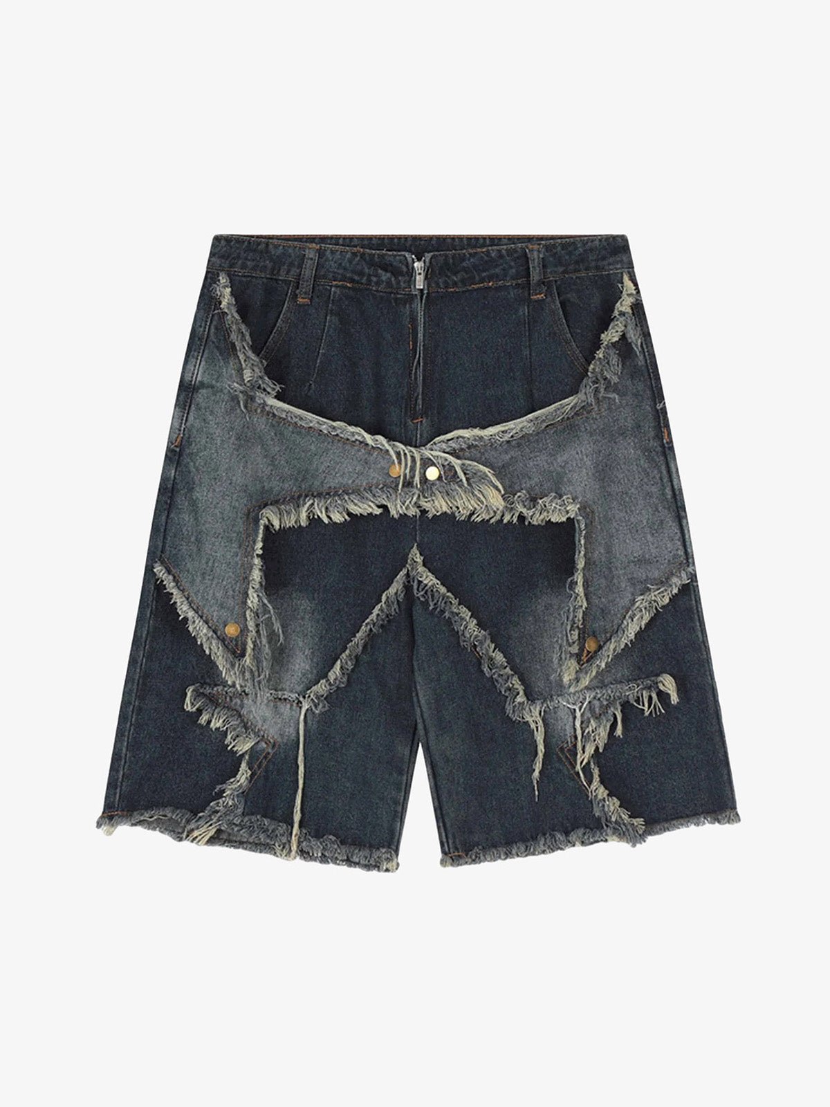 American Pentagram Tassel Patch Denim Shorts