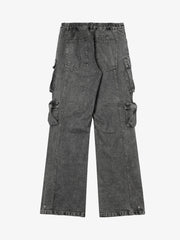 Street Stitching Multi-Pocket Workwear Washed Jeans