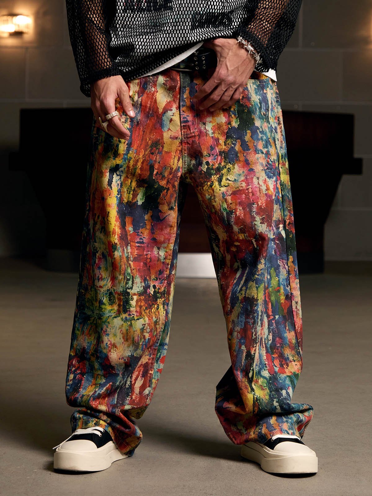 Street Oil Painting Color Straight Jeans