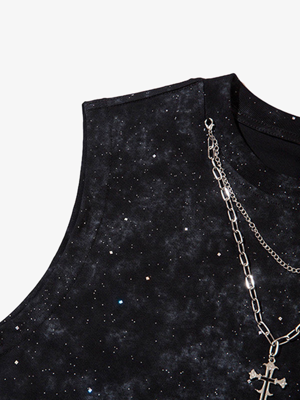 Retro Rhinestone Cross Chain Vest