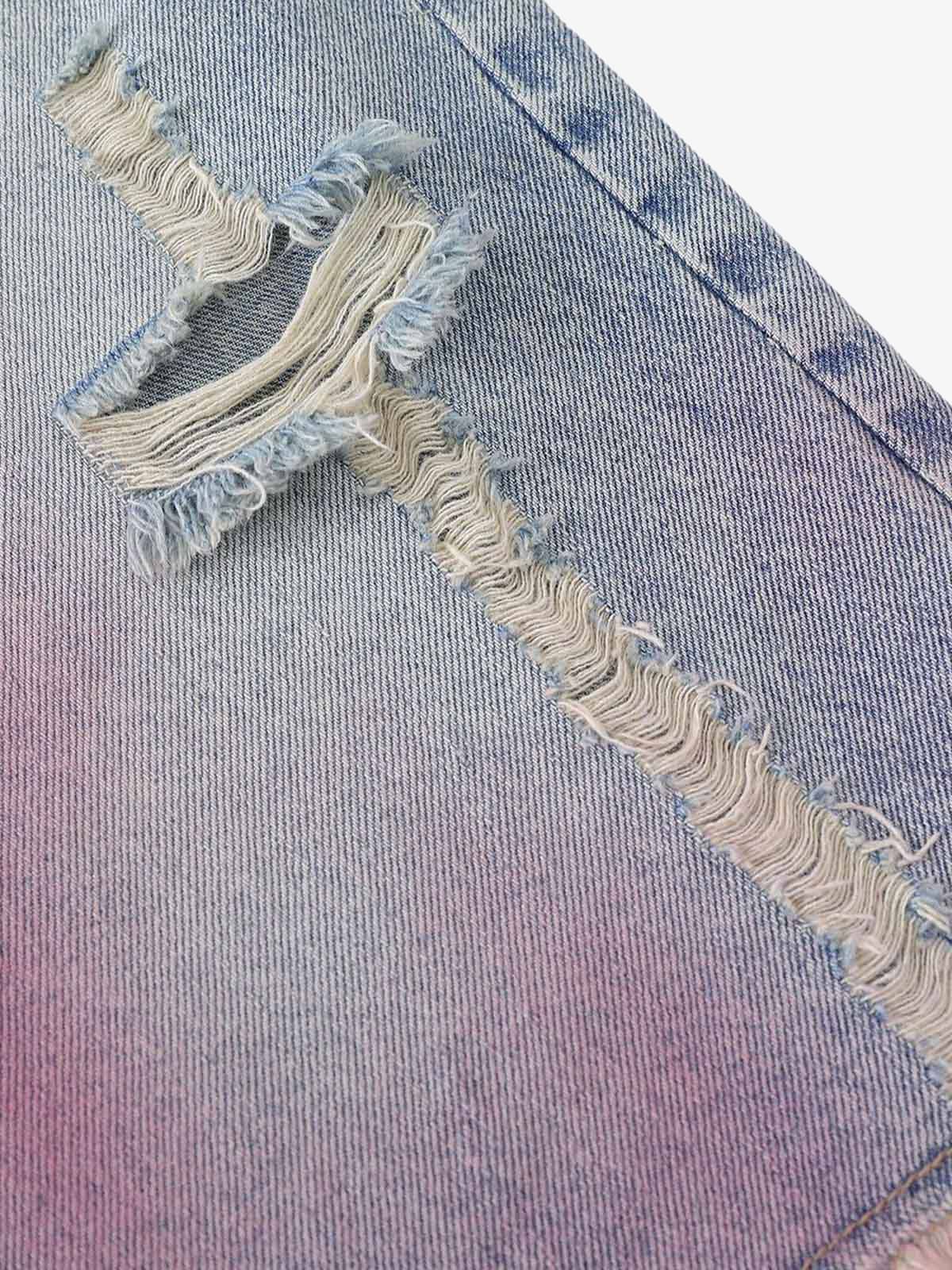 Distressed Tie-Dye Denim Jorts