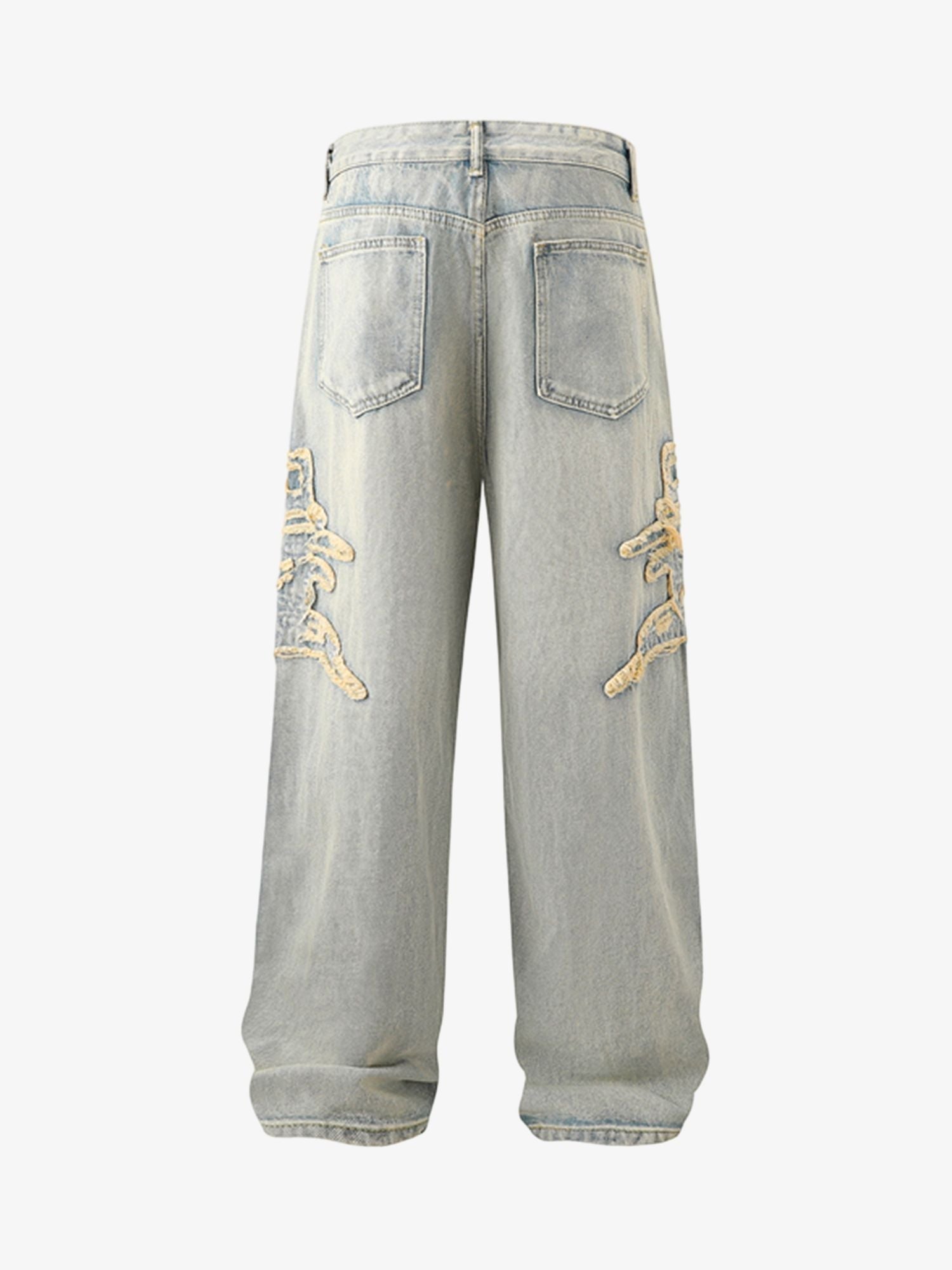 Raw Edge Patch Straight Jeans