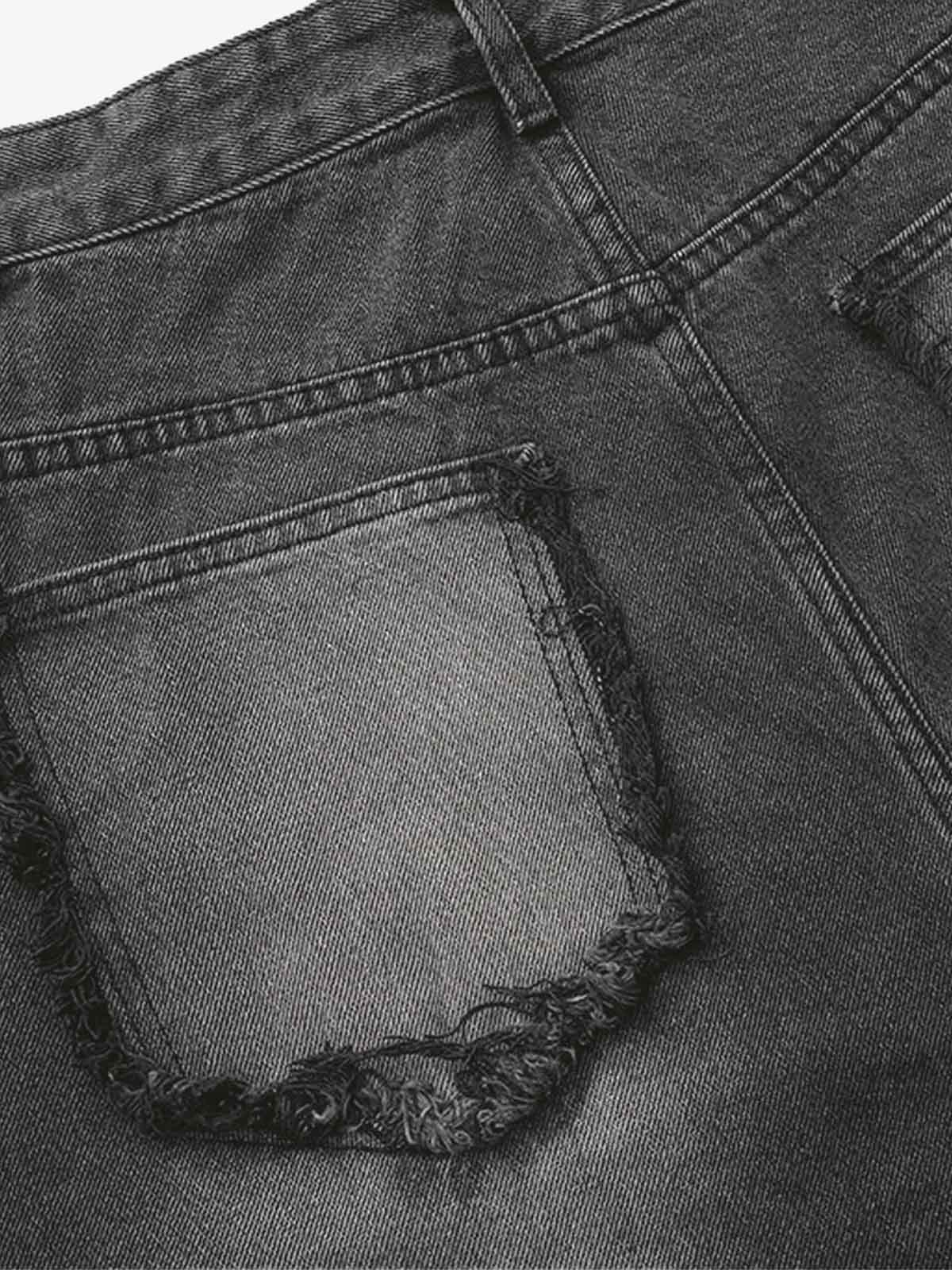 Washed Distressed Raw Edge Barrel Jeans