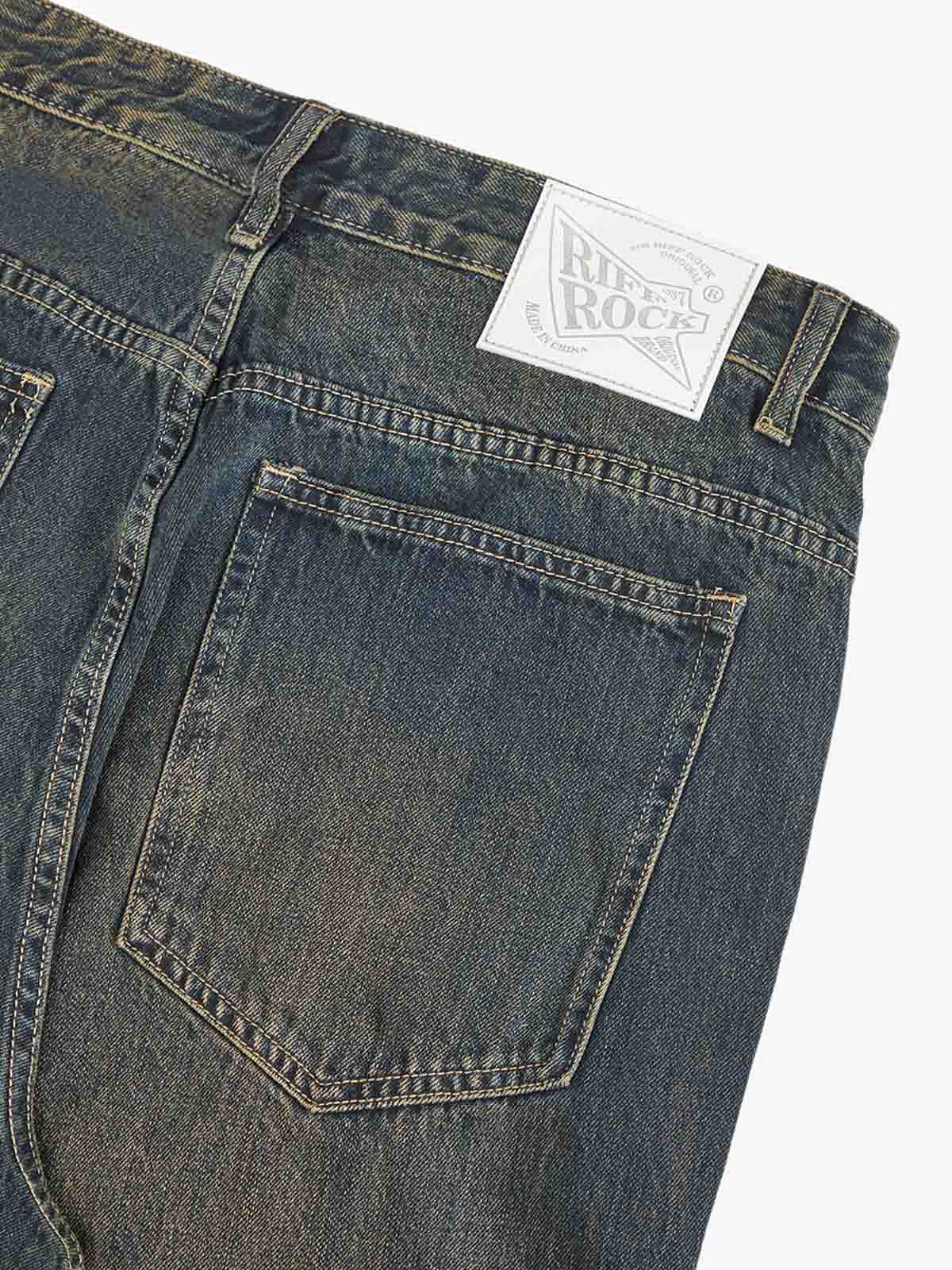 Washed Distressed 'Who Cares You' Print Straight Jeans