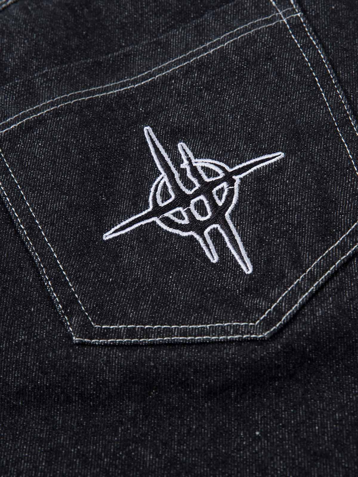 Denim Embroidered Flame Baggy Jeans