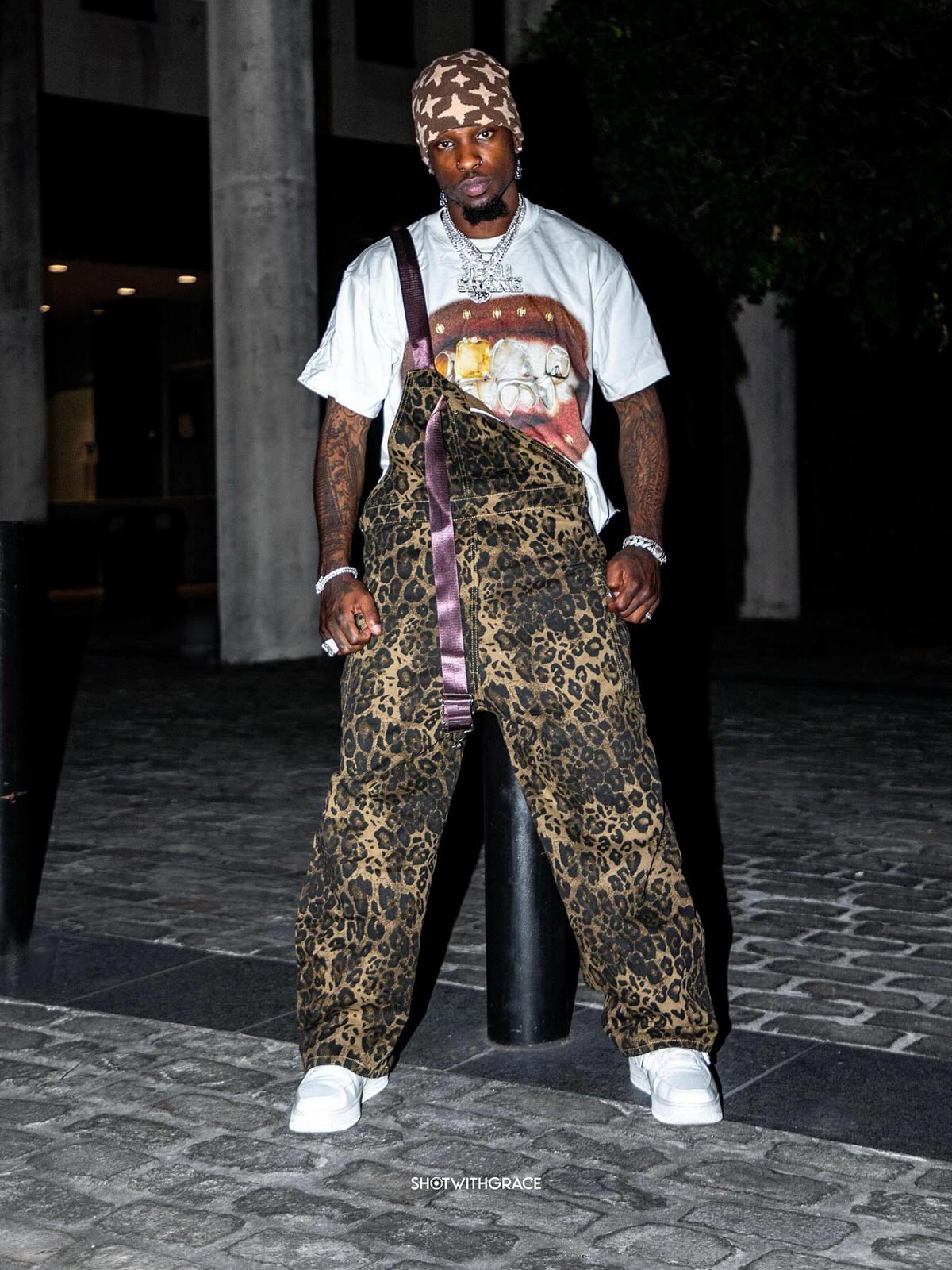 Leopard Print Street Style Workwear Overalls