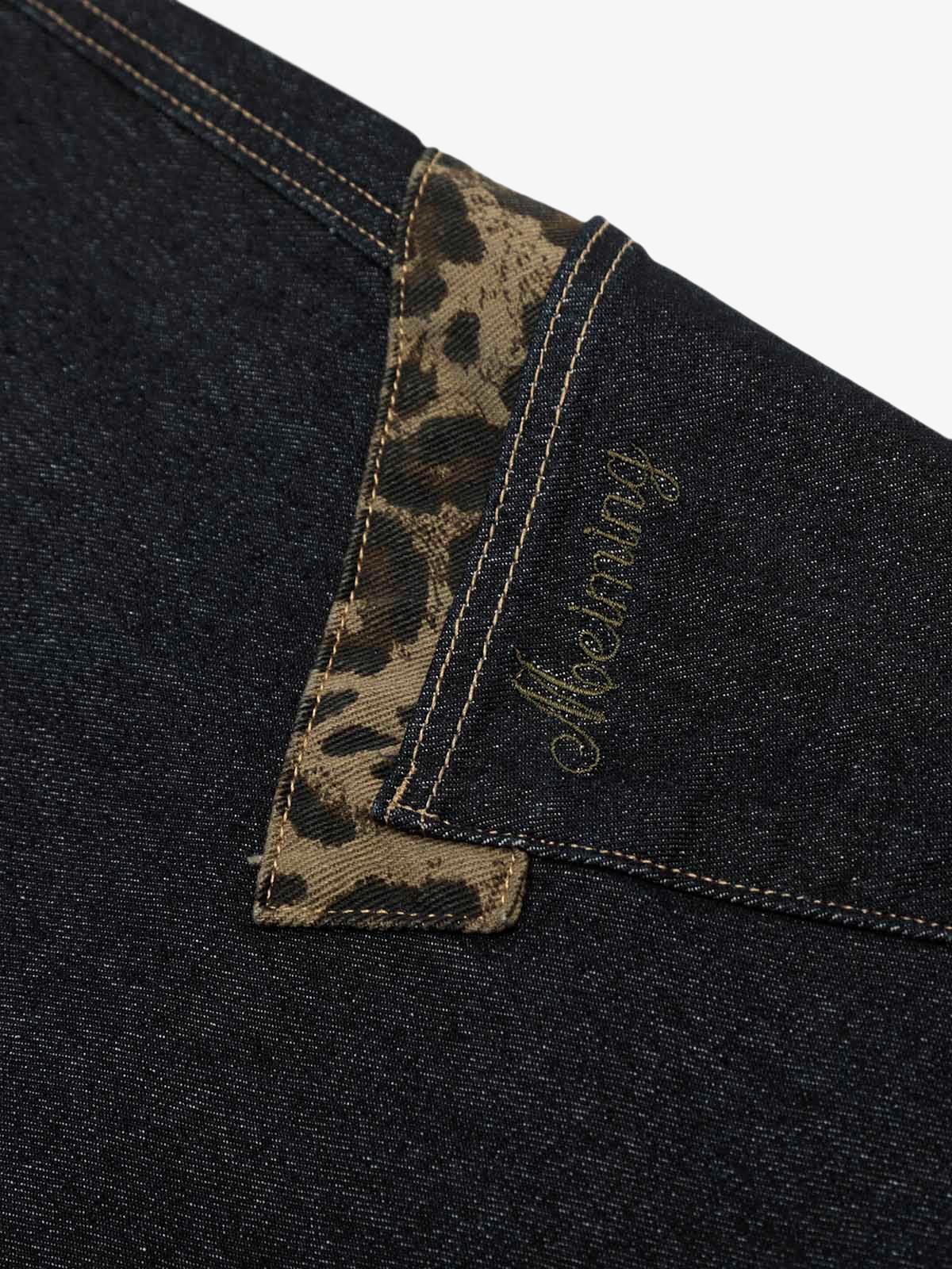 Deconstructed Cheetah Print Baggy Barrel Jeans