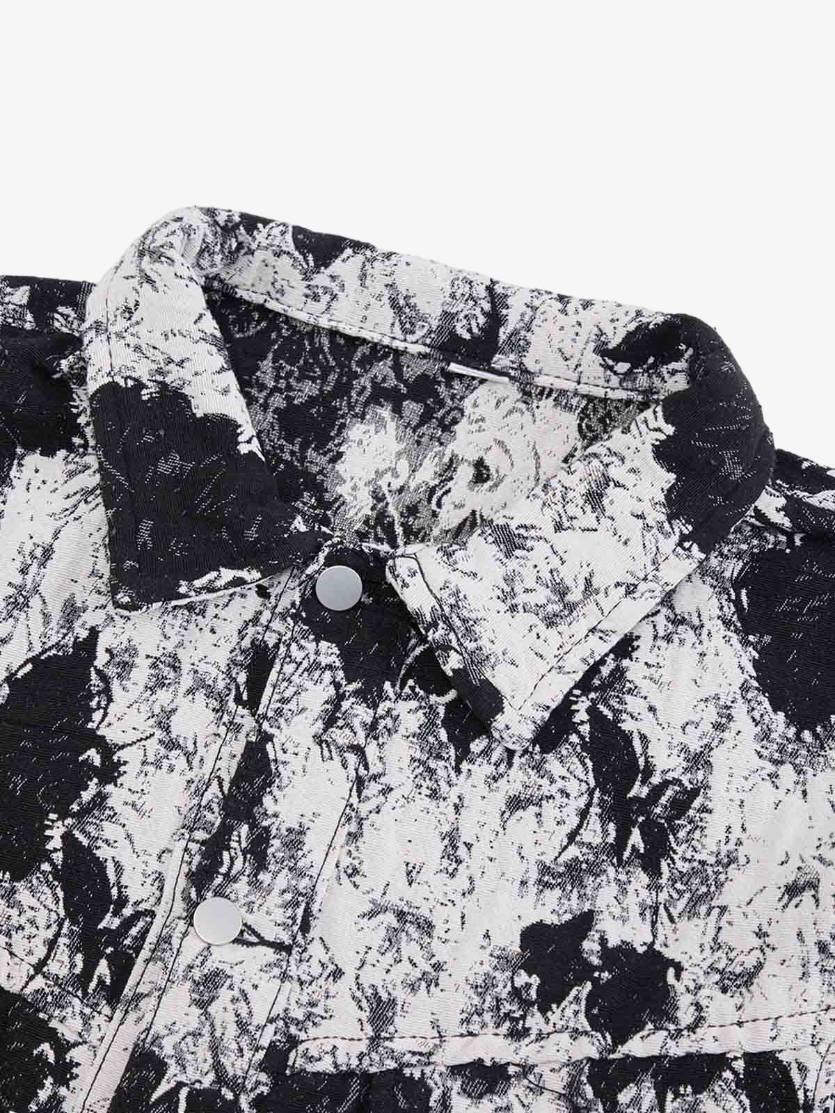 Black And White Contrast Floral Denim Jacket