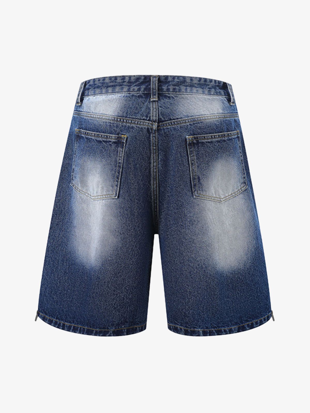 Distressed Washed Workwear Denim Shirt And Jorts Set