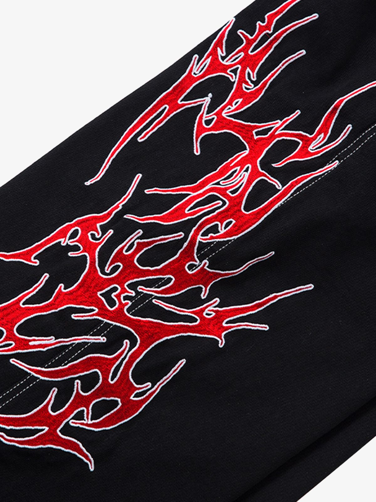 Contrast Flame Embroidered Baggy Jeans