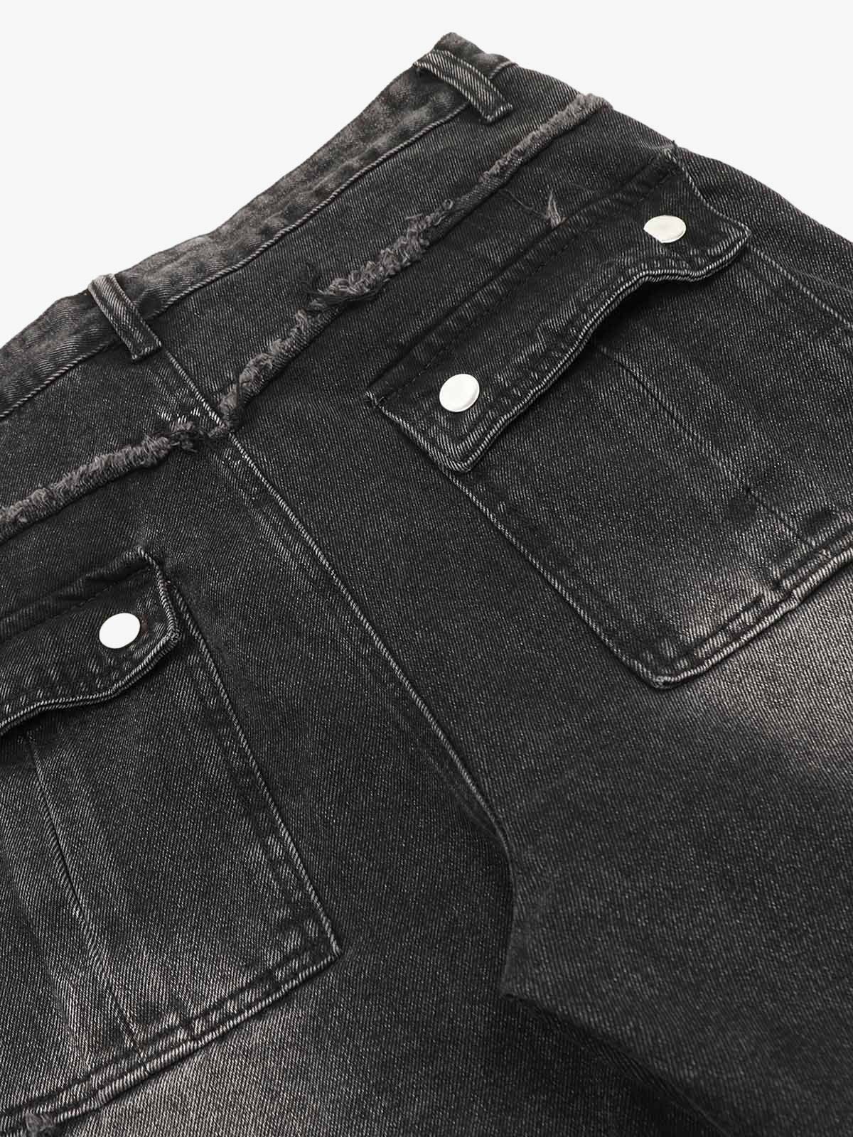 Detressed Raw Edge Multi-pocket Cargo Jeans