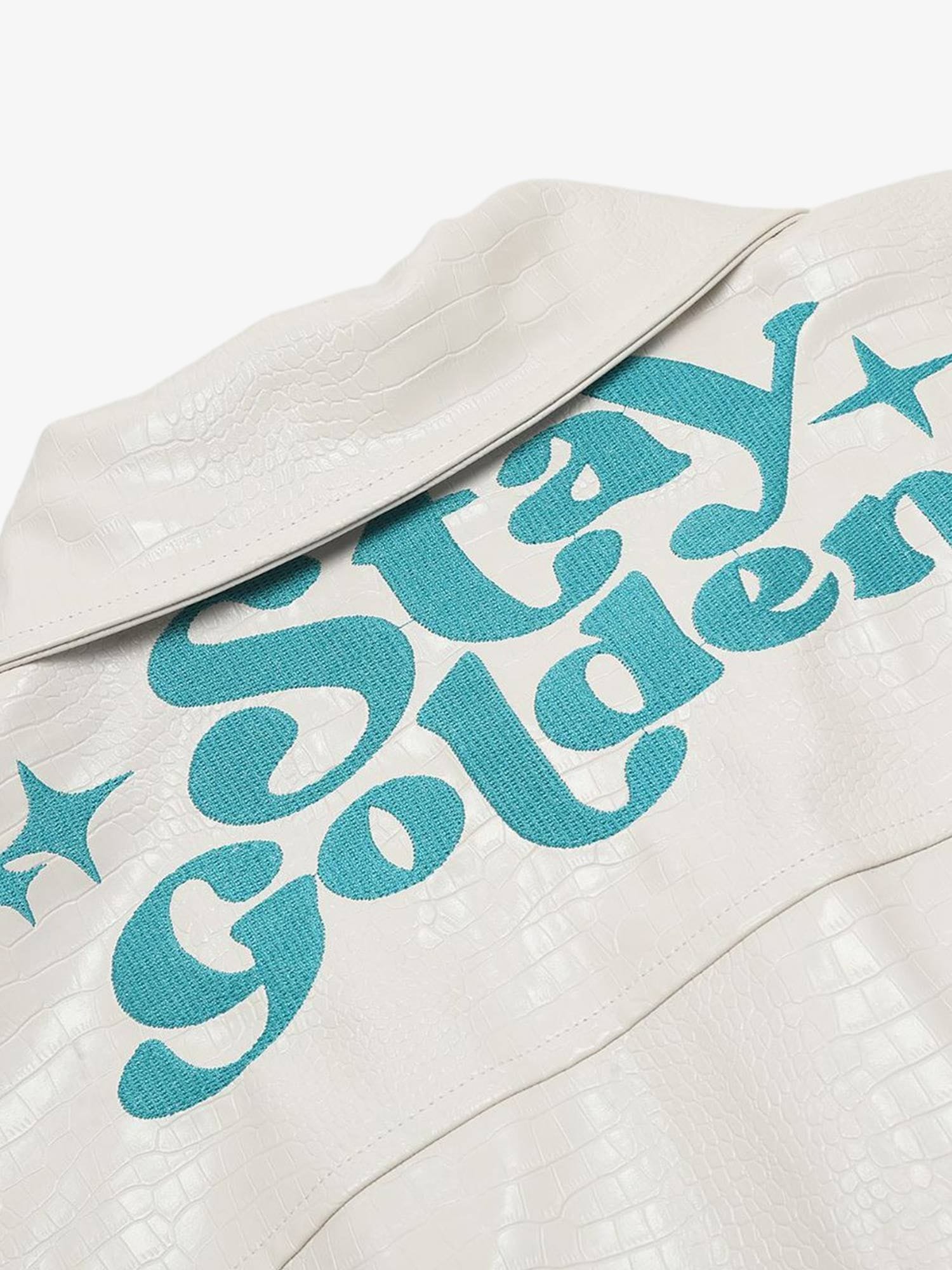 Star Embroidered PU Leather Jacket