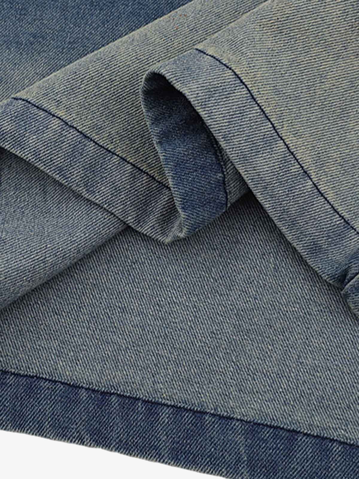 Distressed Washed Patchwork Gradient Denim T-shirt
