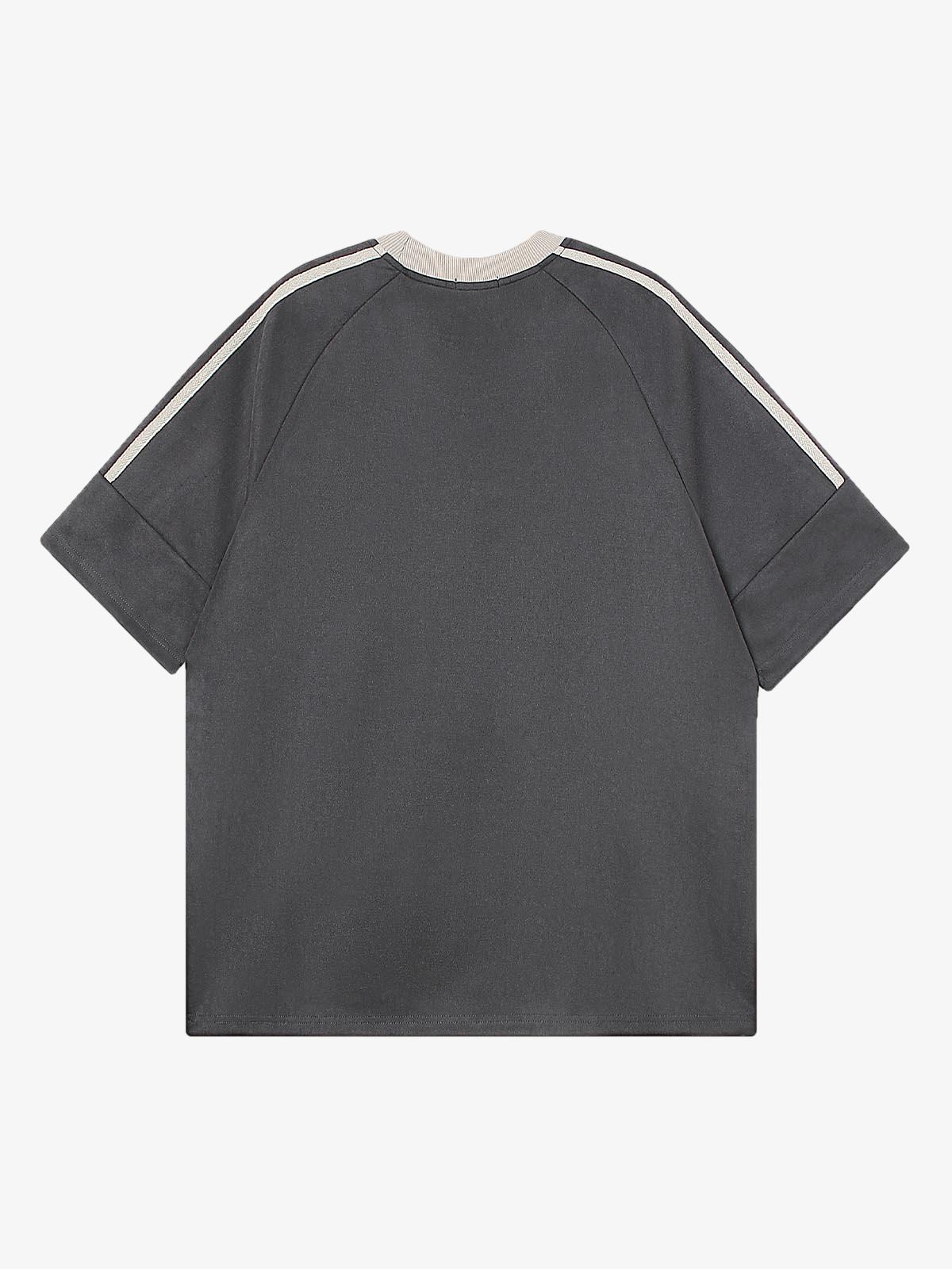 Suede Contrast Color Spliced Letter Embroidery Oversize T-Shirt