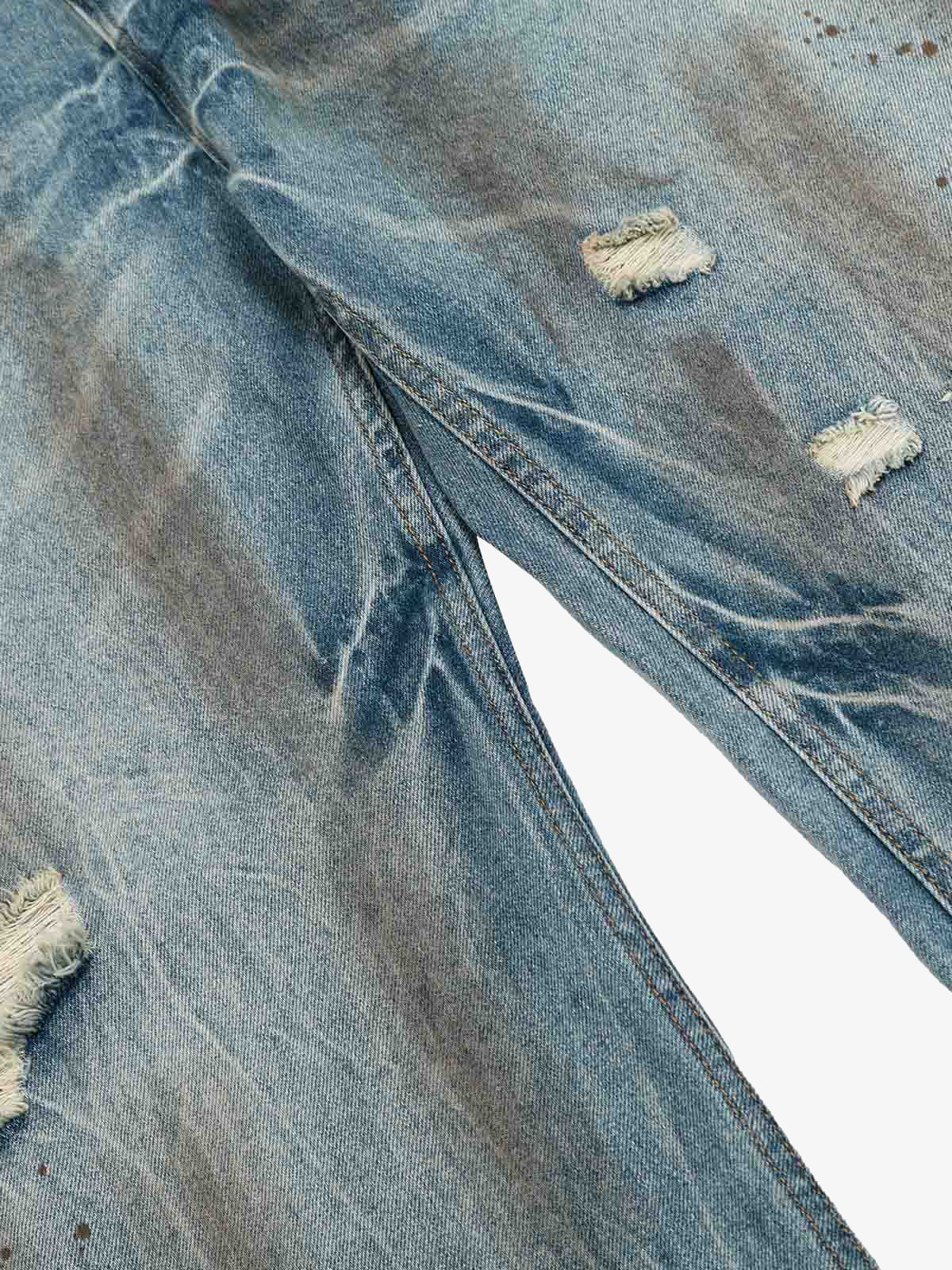 Washed Distressed Ripped Barrel Jeans