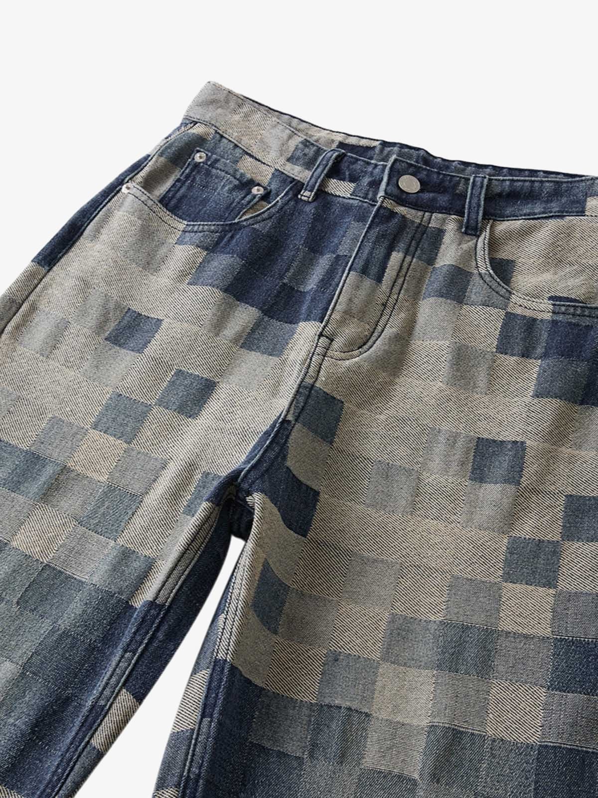 Checkerboard Jacquard Wide Leg Jeans