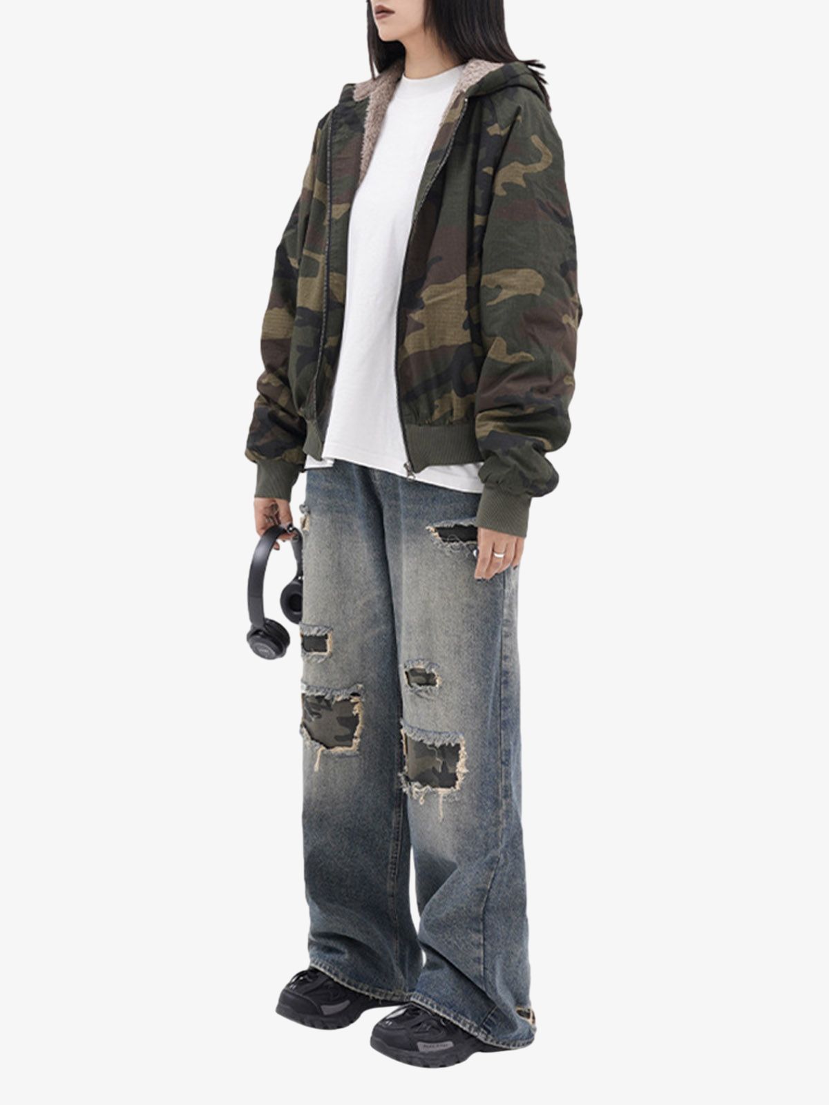 Camouflage Fleece Hooded Jacket