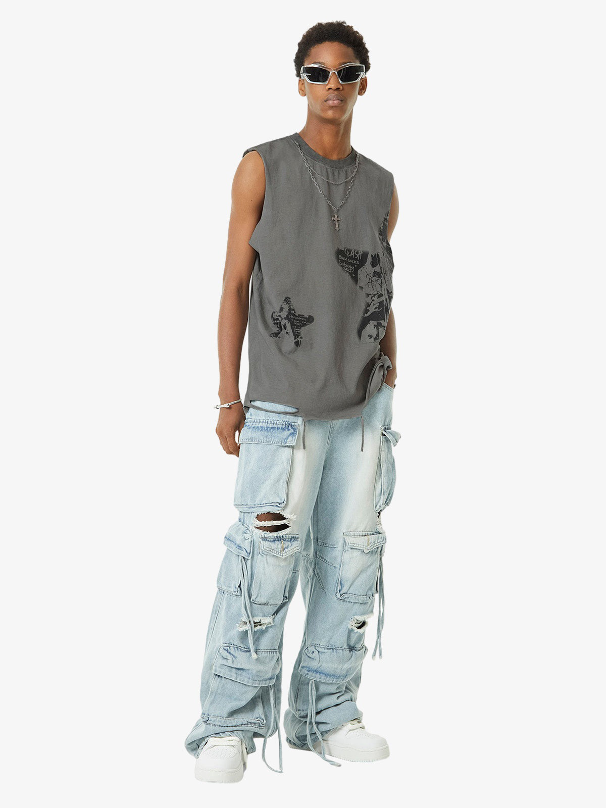 Vintage Necklace Star Print Hip-Hop Tank Top
