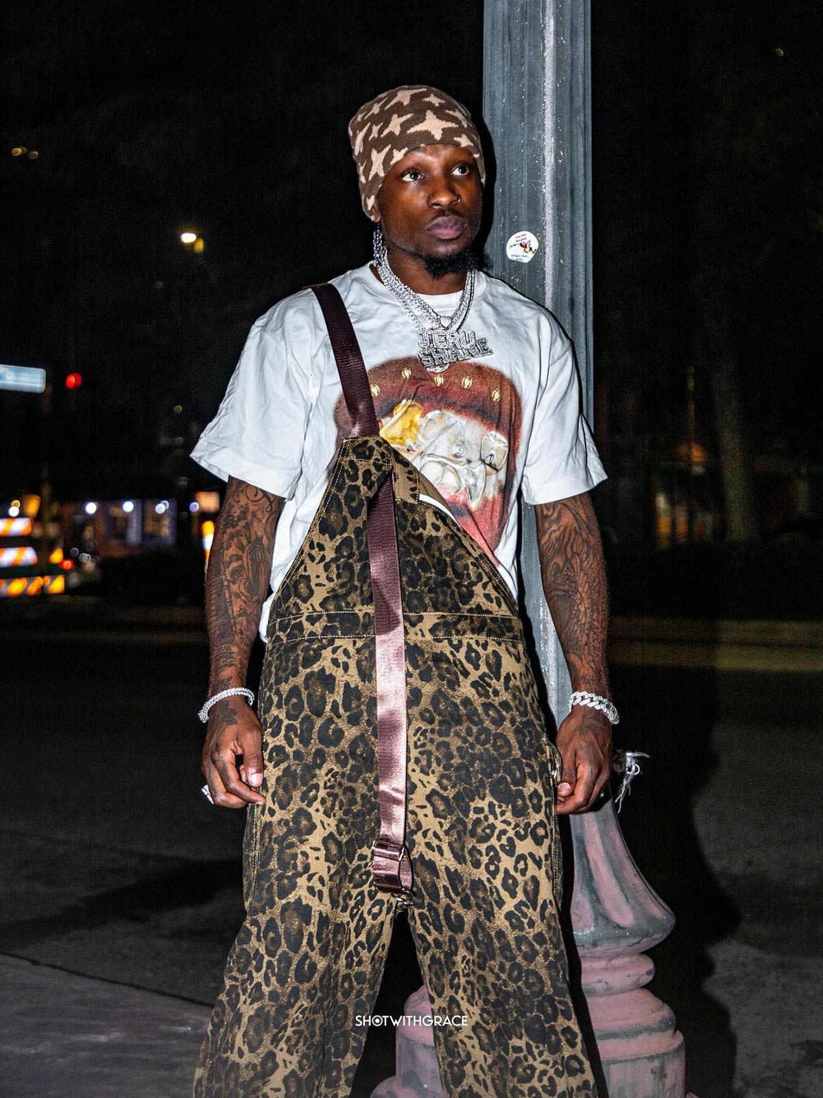 Leopard Print Street Style Workwear Overalls