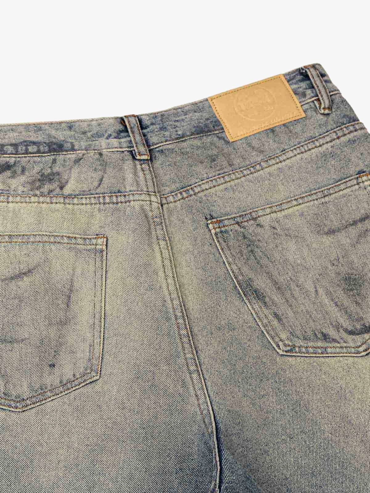 Distressed Washed Ink Splashed Straight Jeans