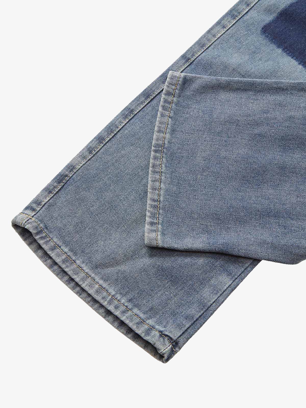 Drawstring Denim Patch Washed Jeans