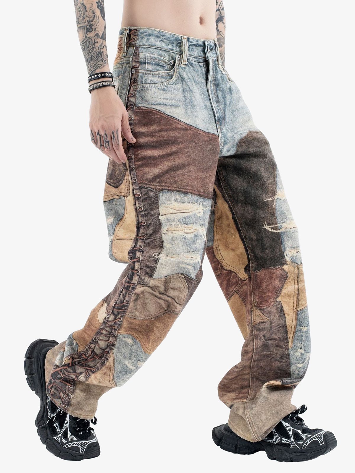 High Street Distressed Washed Printed Jeans