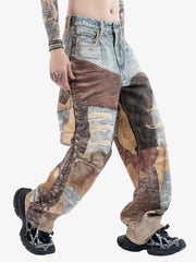 High Street Distressed Washed Printed Jeans