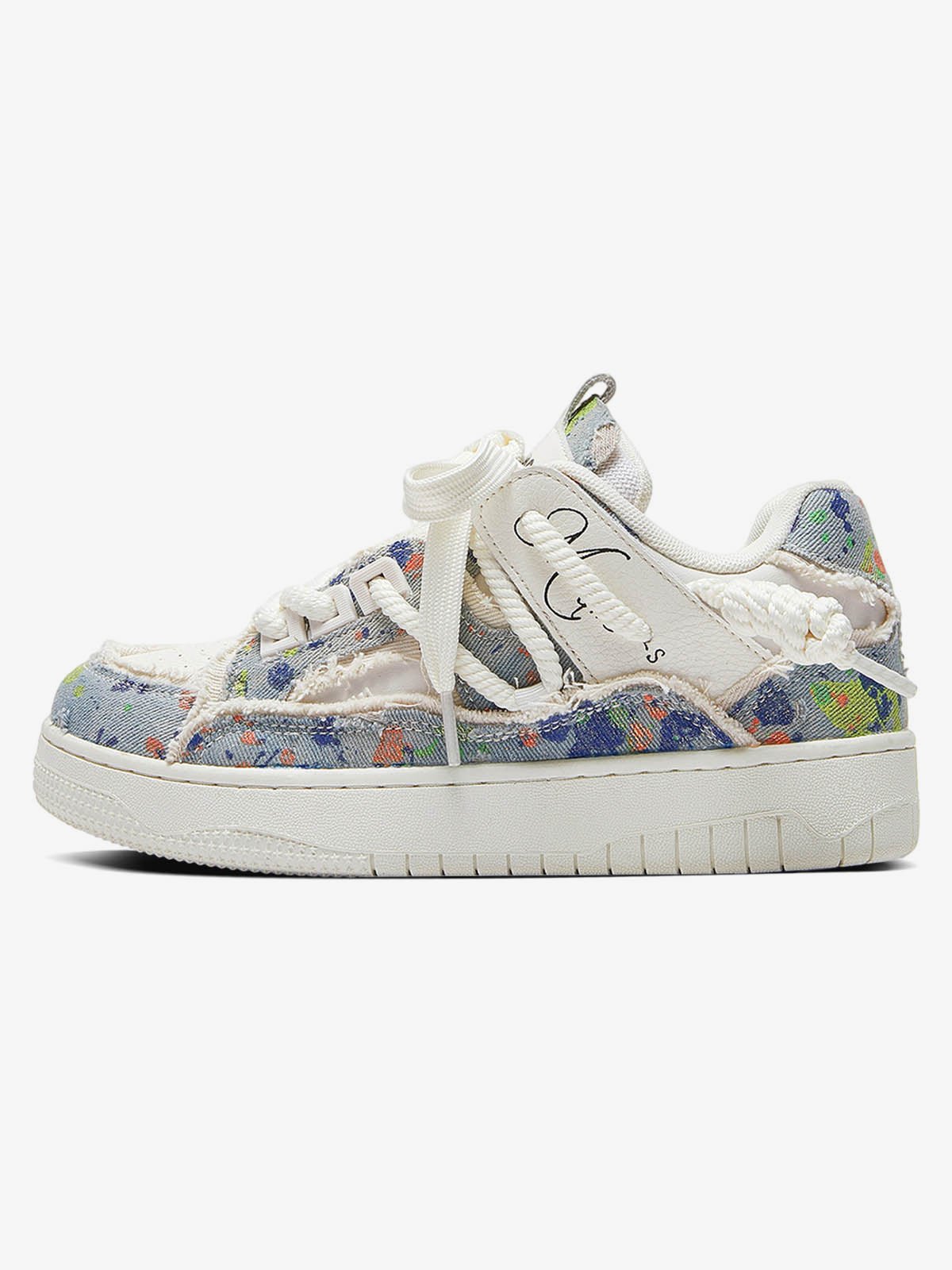 Rubber Sole Contrast Color Destruction Tassel Sneakers