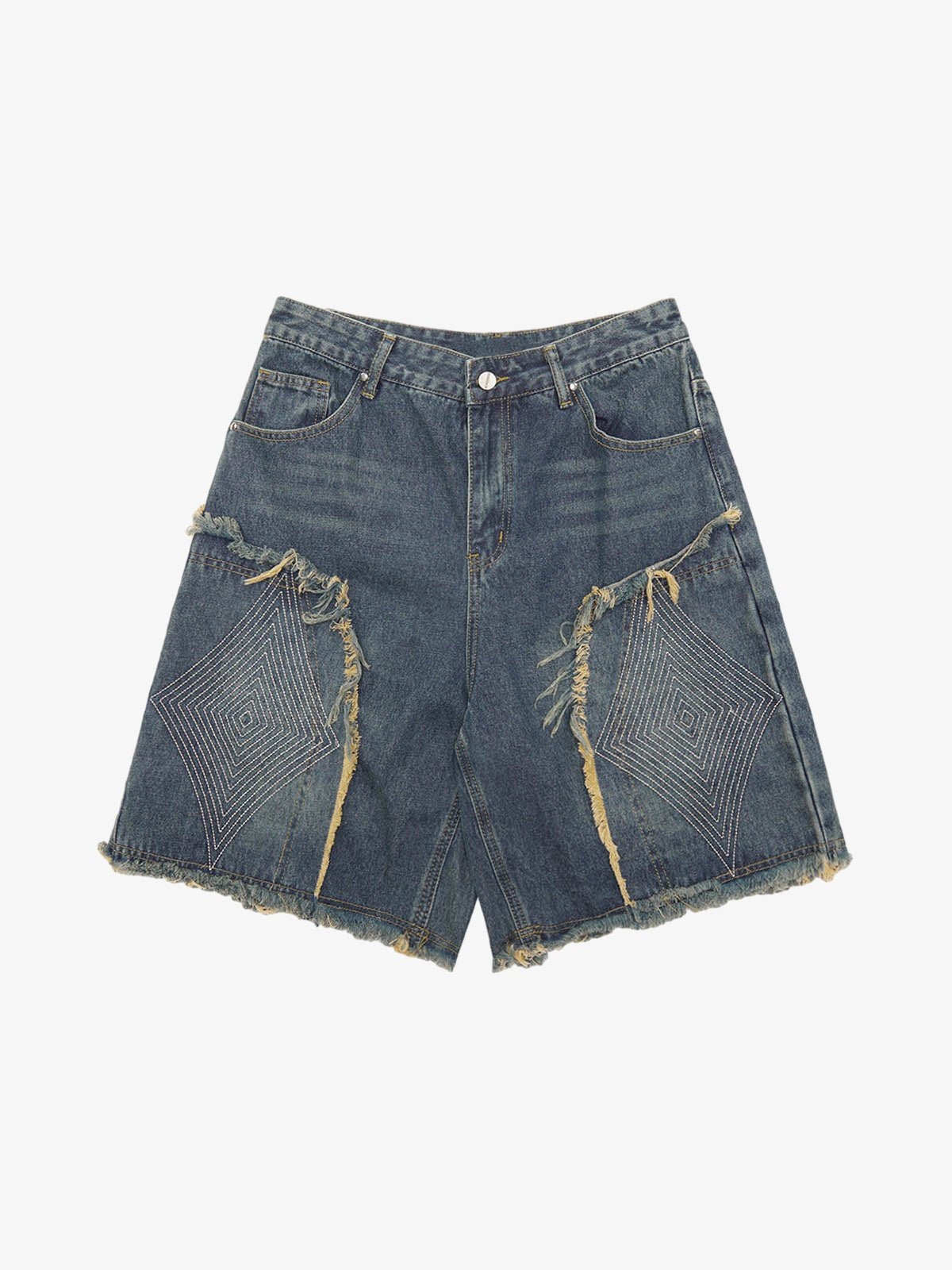 Retro Stitching Diamonds Embroidery Shorts