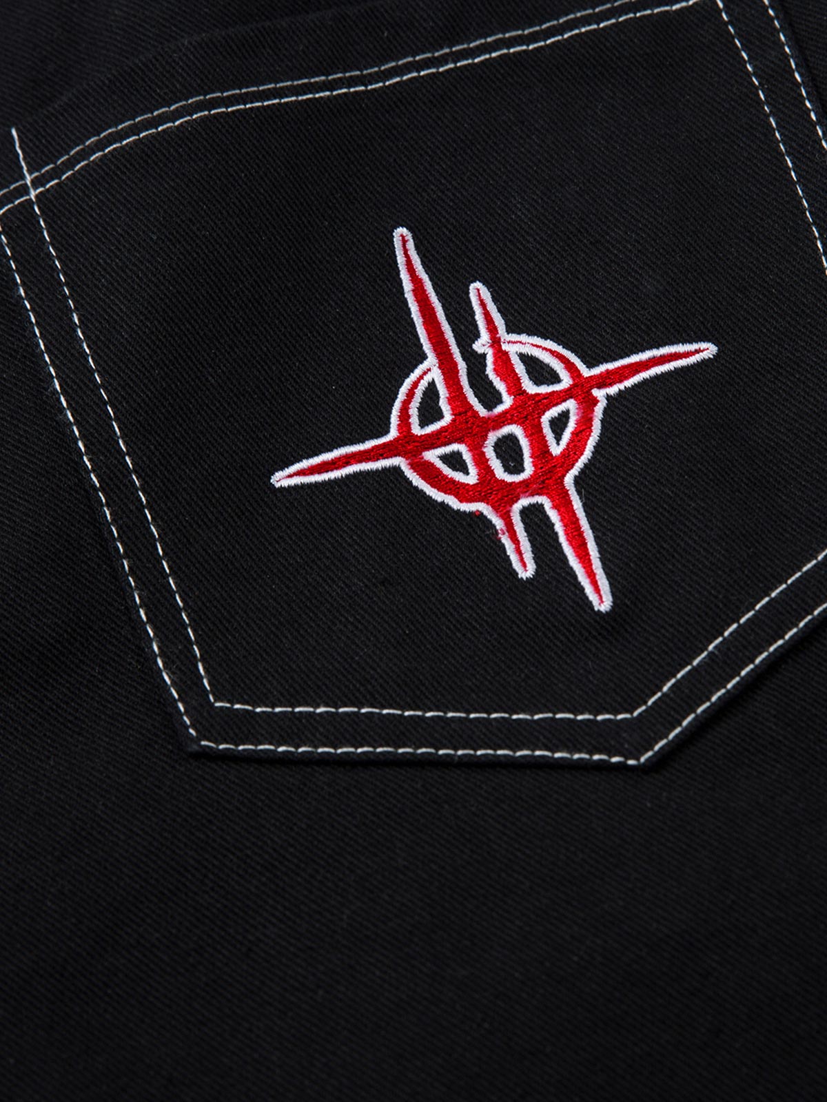 Contrast Flame Embroidered Baggy Jeans