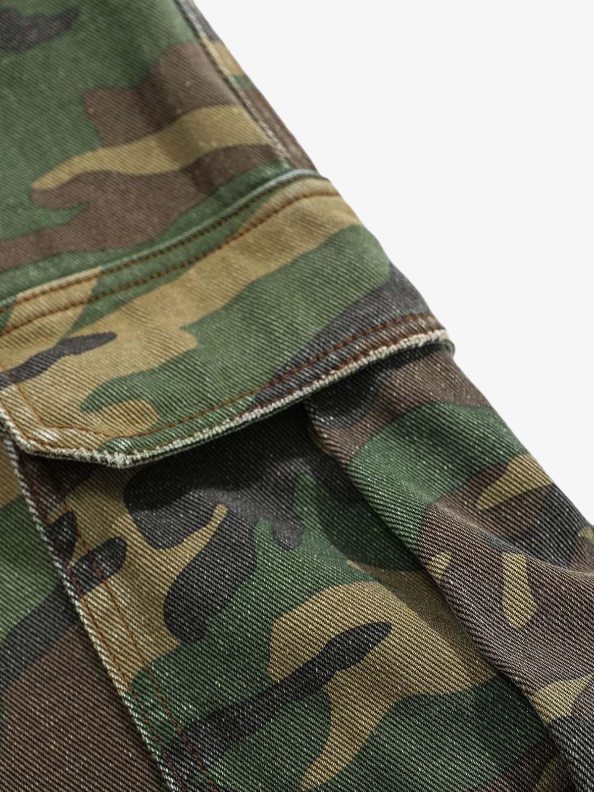 Woven Ripped Camouflage Flared Cargo Pants