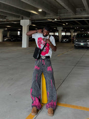 Graffiti Distressed Washed Baggy Jeans