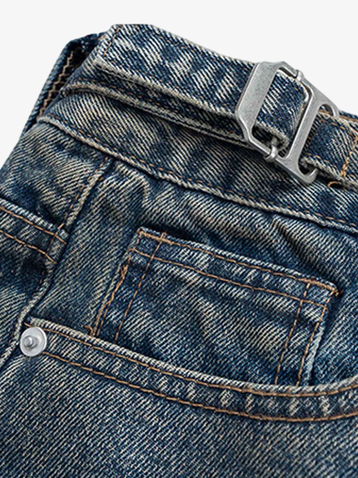 Retro Stitching Faux Two-Piece Camouflage Jeans