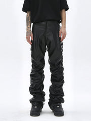 Punk Style Pleated Leather Pants