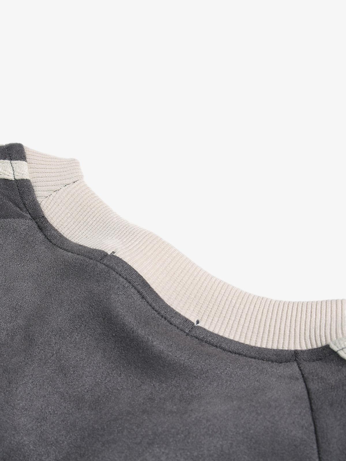 Suede Contrast Color Spliced Letter Embroidery Oversize T-Shirt