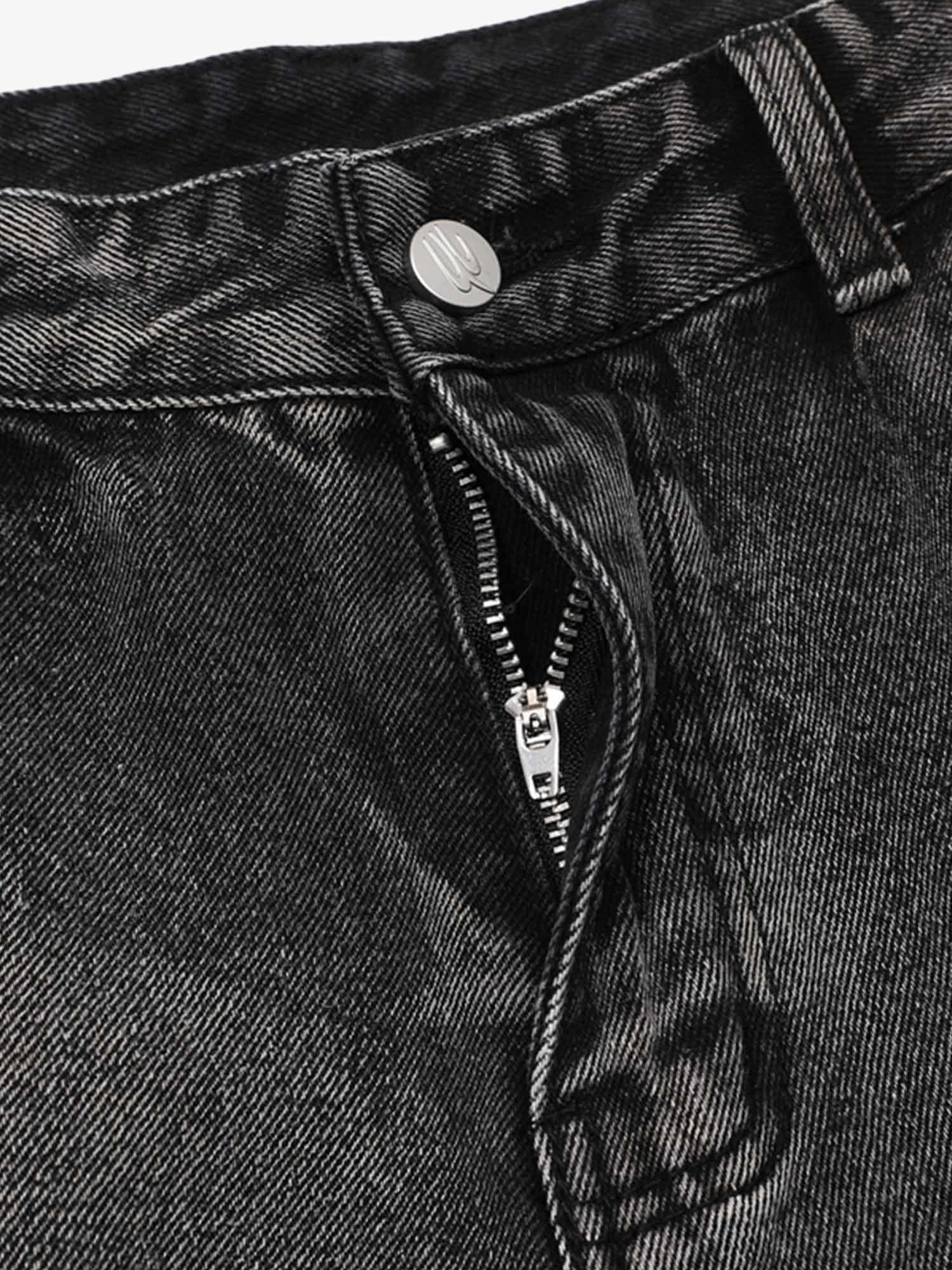 Raw Edge Patch Straight Jeans
