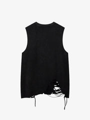 Distressed Ripped Graphic Cross Print Vest