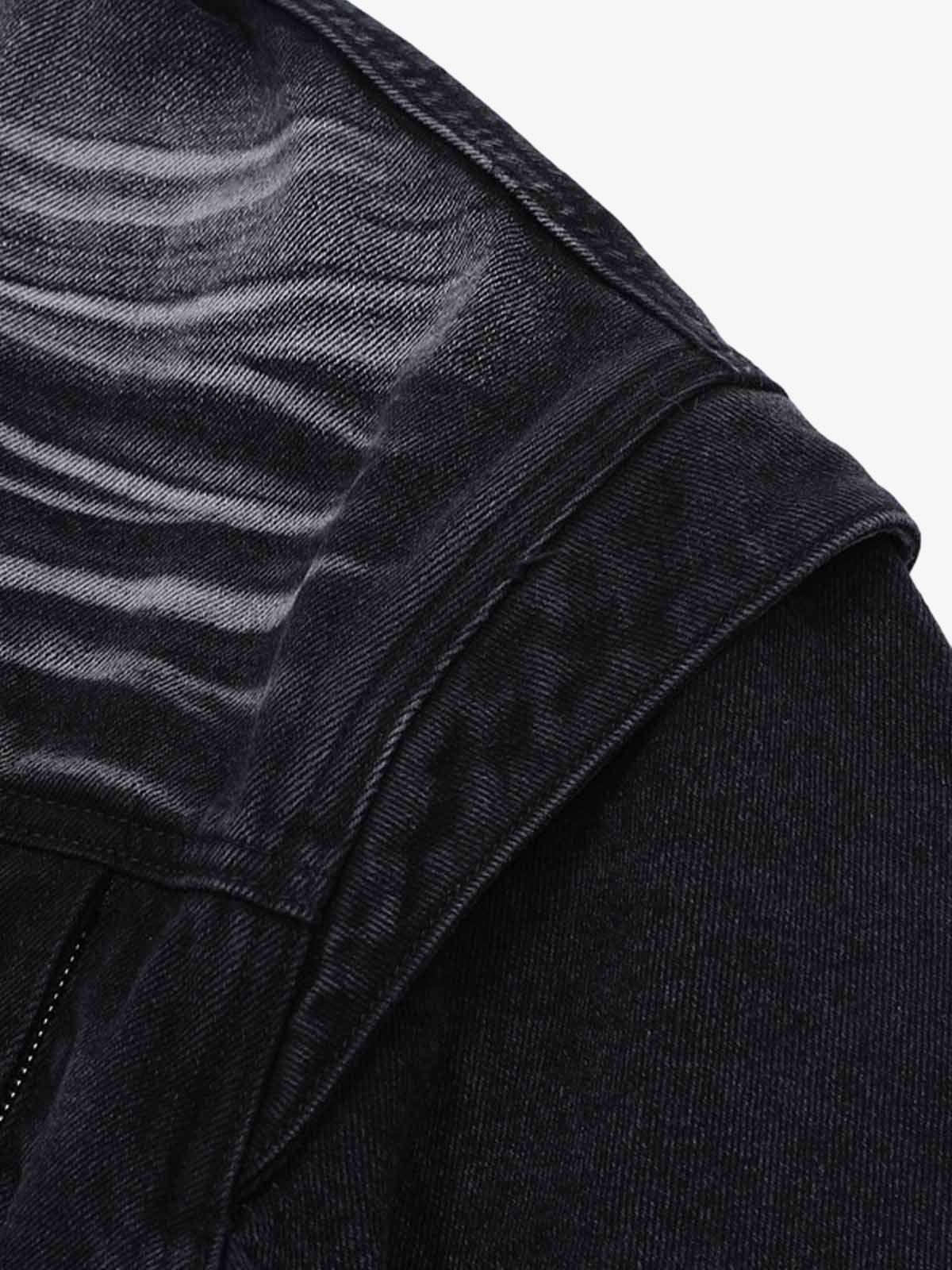 Distressed Washed Workwear Denim Shirt And Jorts Set