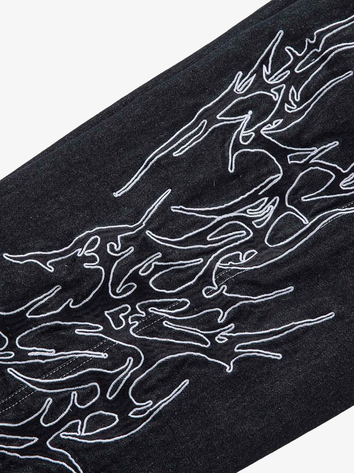 Denim Embroidered Flame Baggy Jeans