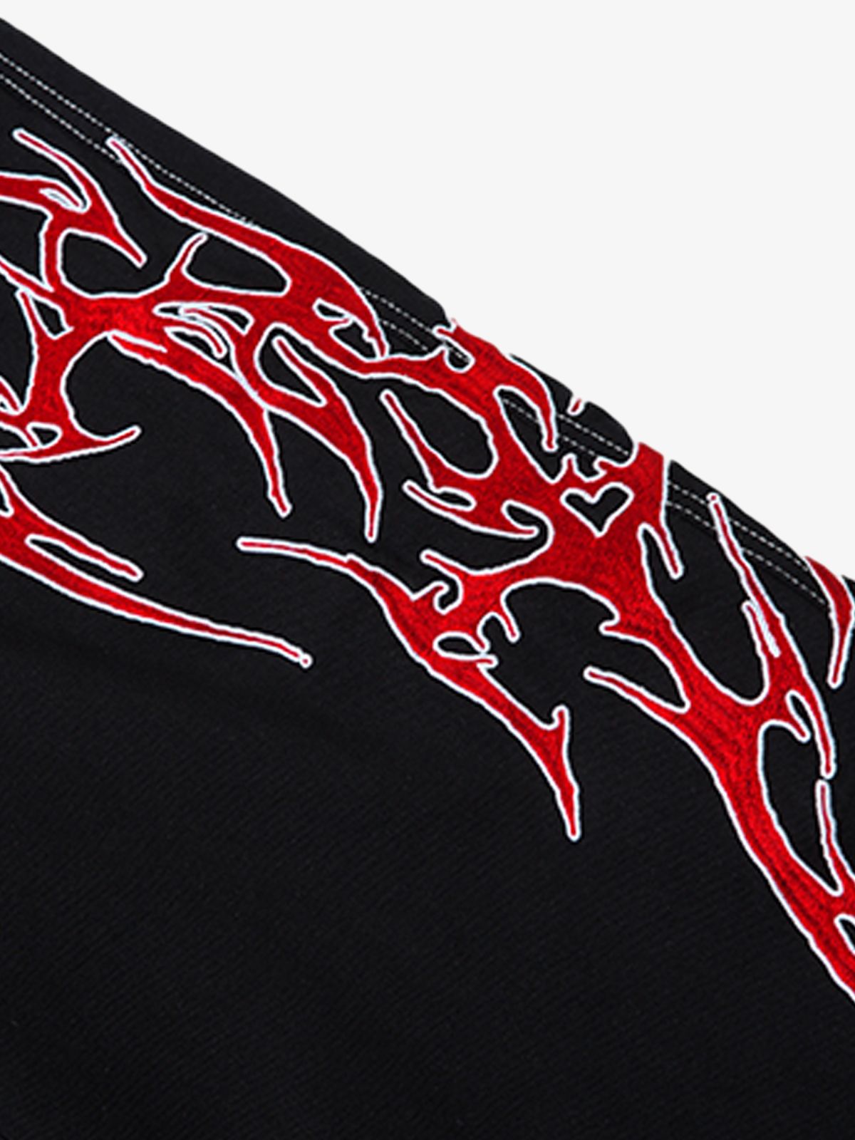 Contrast Flame Embroidered Baggy Jeans
