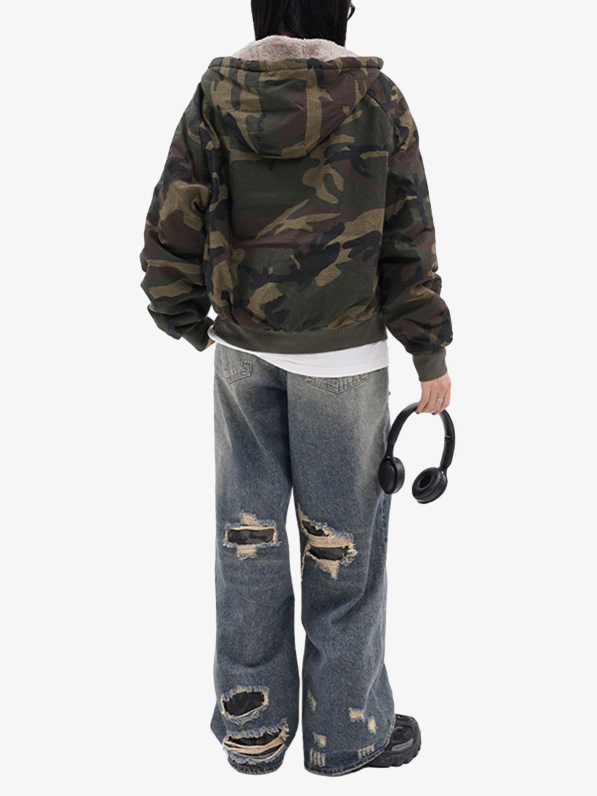 Camouflage Fleece Hooded Jacket