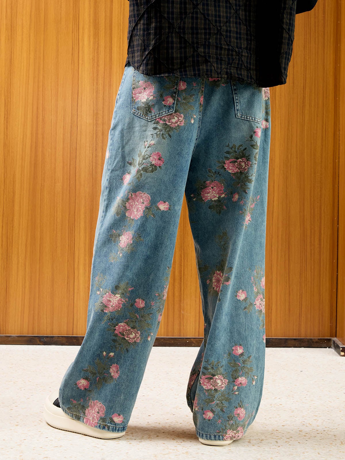 Floral Print Straight Jeans