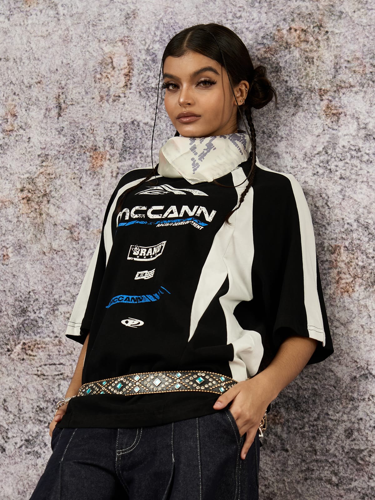 Contrast Color Motorcycle Print T-shirt