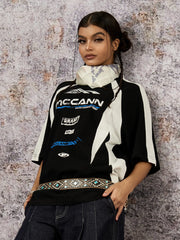 Contrast Color Motorcycle Print T-shirt
