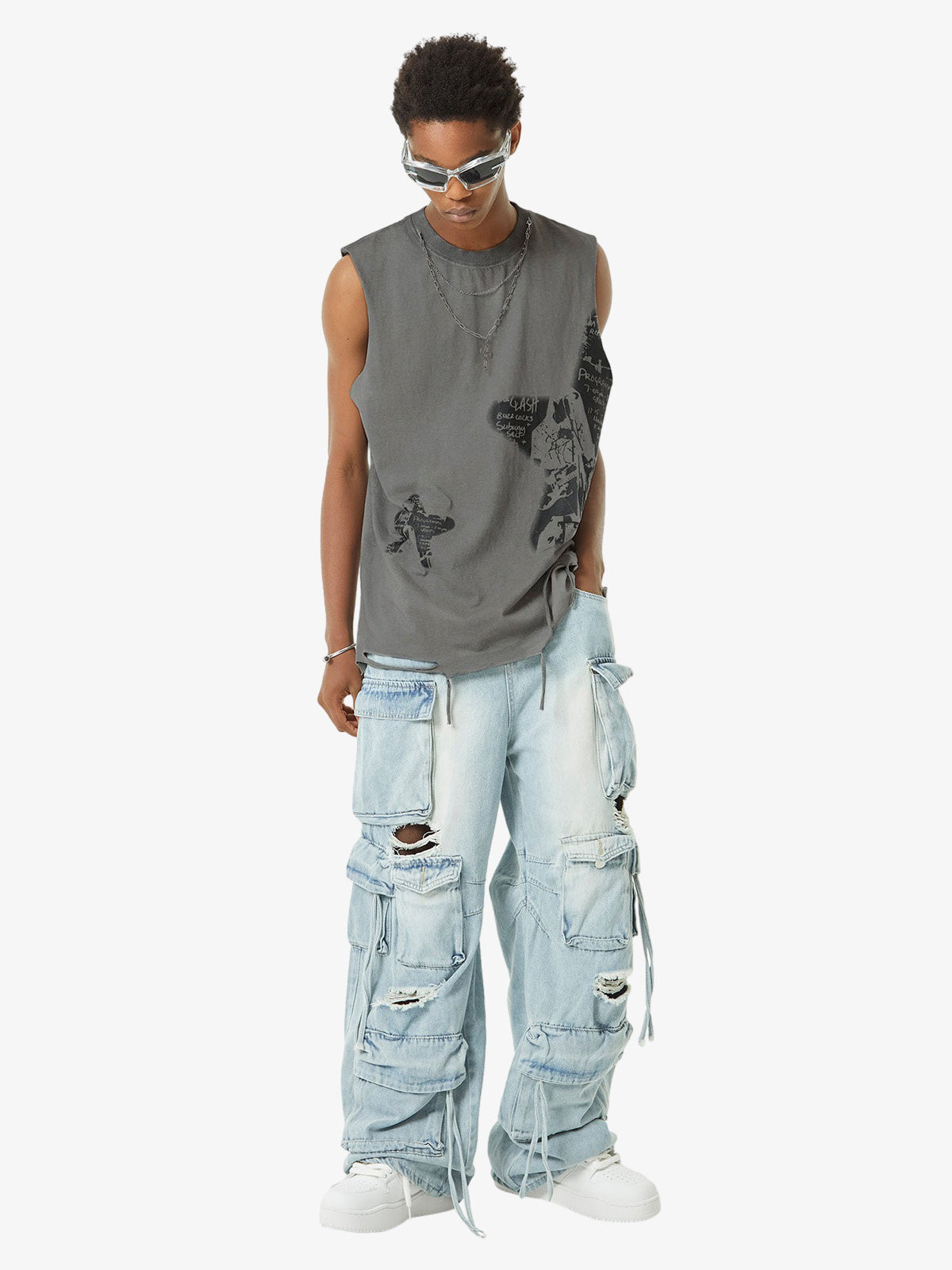 Vintage Necklace Star Print Hip-Hop Tank Top